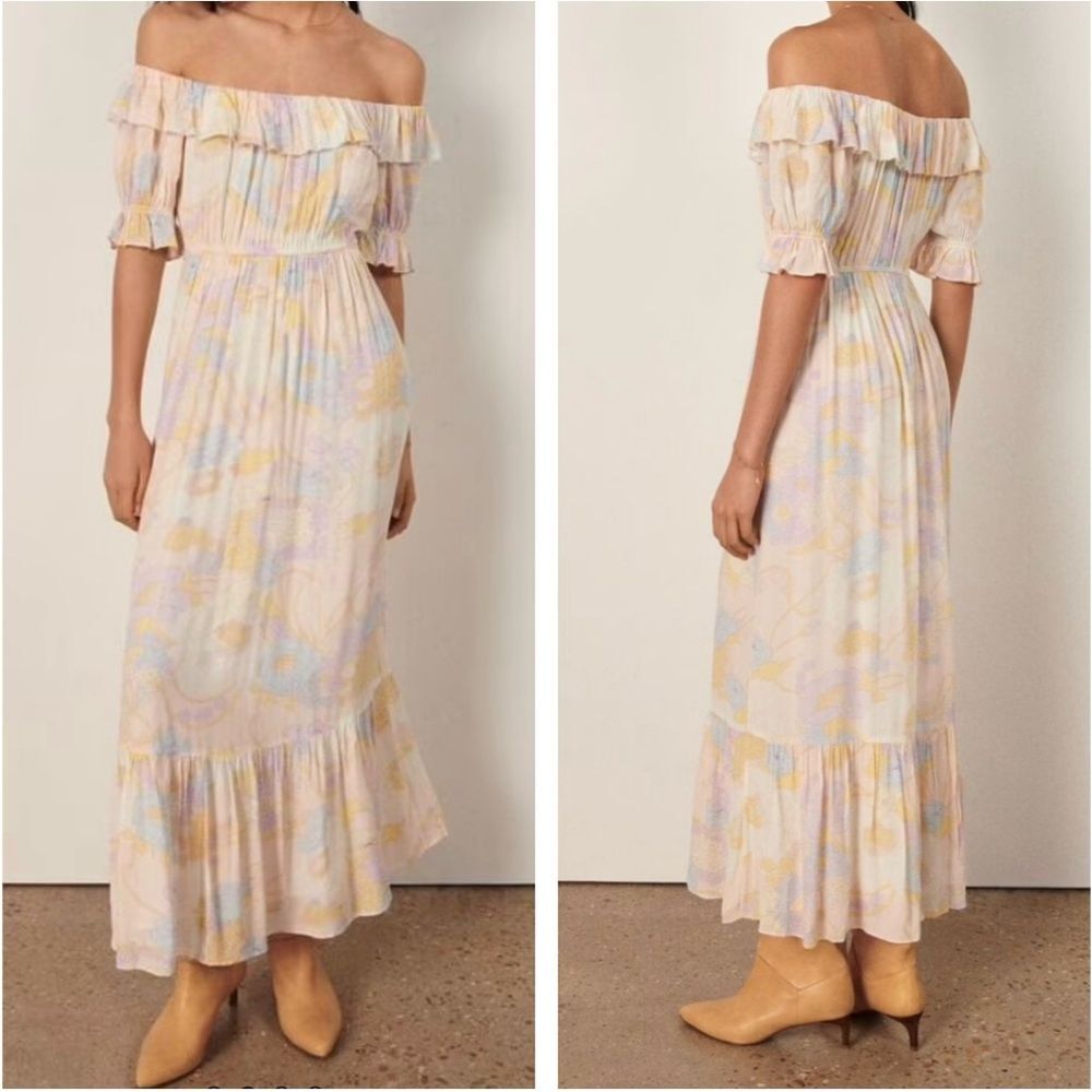 Ba&sh Noma Printed Maxi Dress Off Shoulder Ruffle Pastel Floral Size S - Picture 1 of 10